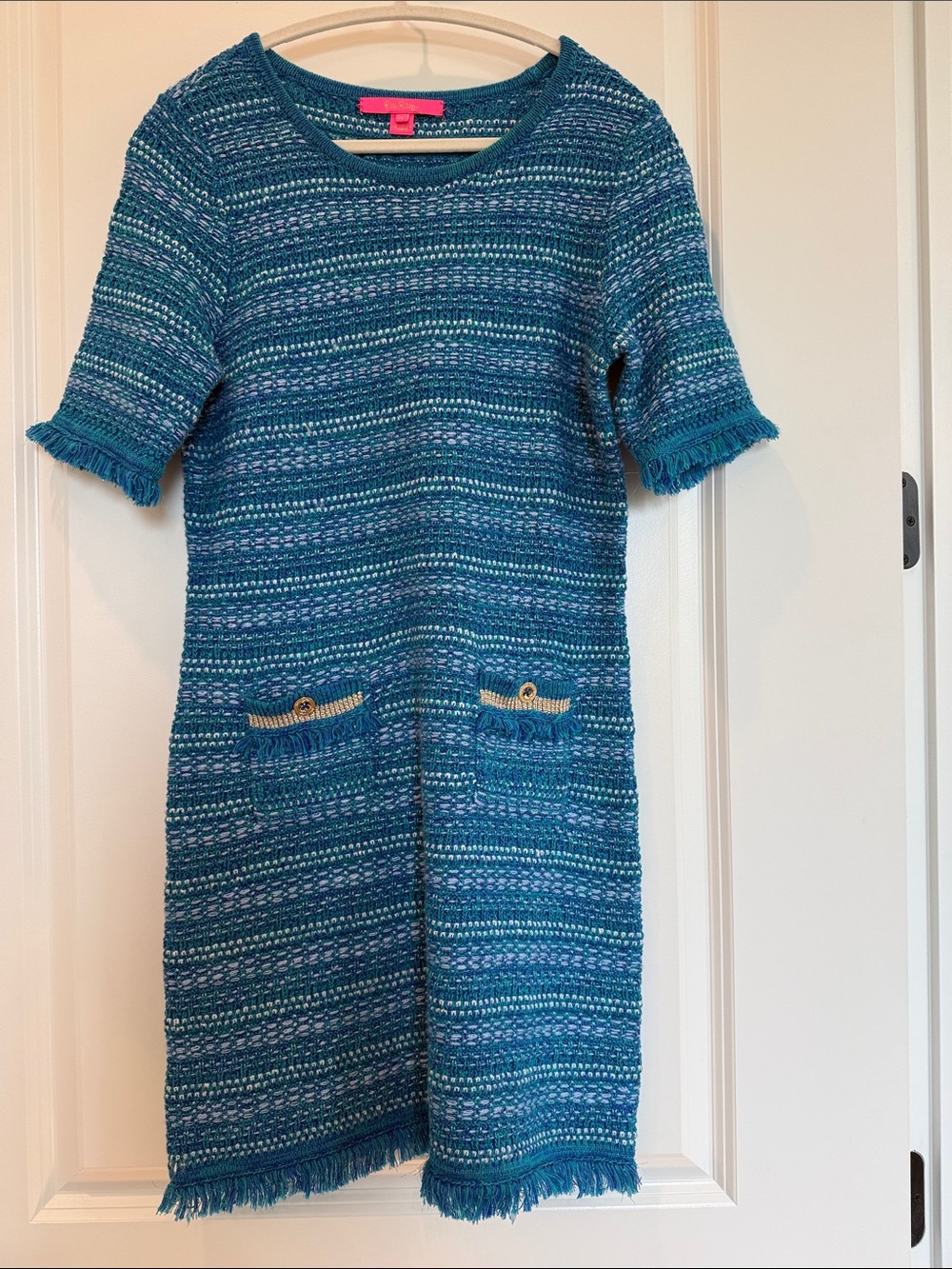Lilly Pulitzer Teal & Aqua Knit Fringe Shift Dress